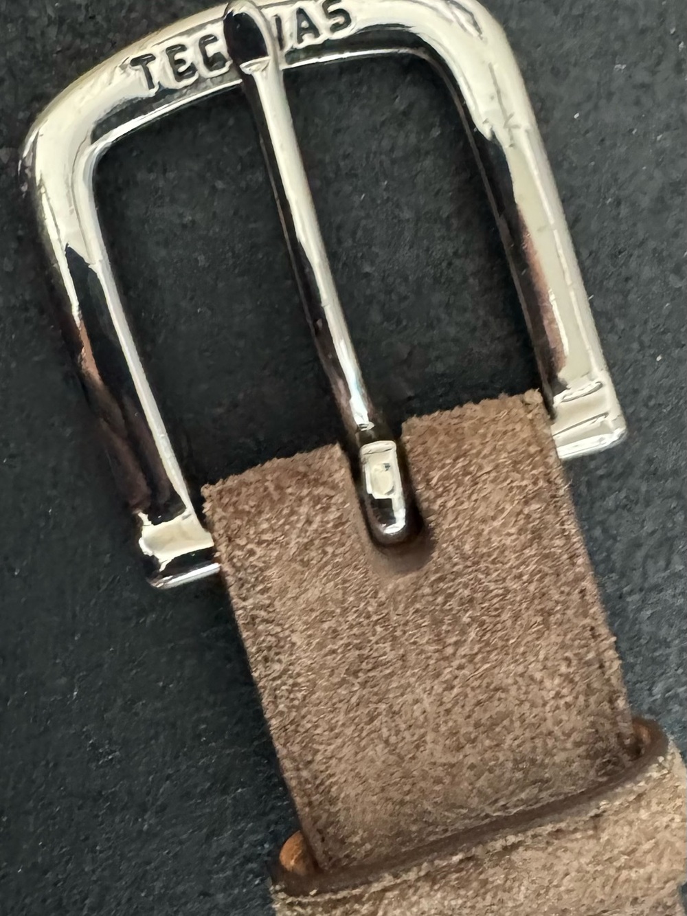 Tecovas Suede Belt in Brown with Silver Buckle